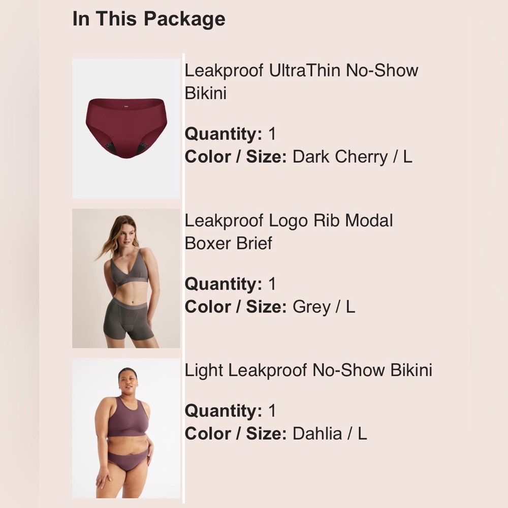 Pack of 3 Knix period underwear, NWT size Large